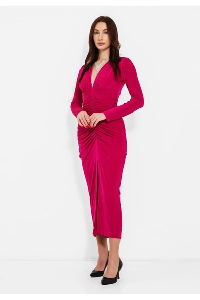 Modatalika  Kadın Önden Büzgülü Tasarım Abiye Elbise - Resim 3
