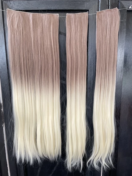 Kumral Platin Ombreli Uzun Yarım Ay Saç –  3 Parça Çıt Çıt 80cm. 270 gr. VIP SERI - 1
