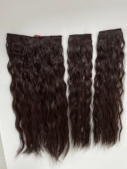 Bitter Koyu Kestane AFRO DALGALI Yarım Ay  – 65cm 190 gr. FİBER SENTETİK Çıt Çıt – Renk No:33