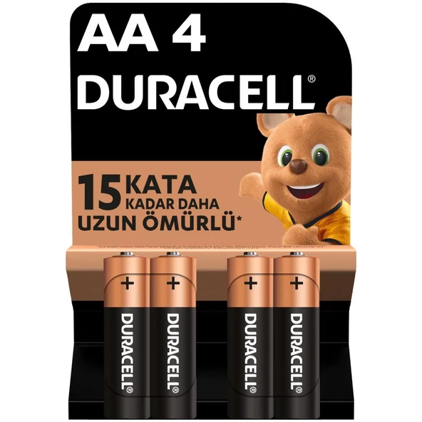 Duracell Alkalin AA Kalem Piller, 4'lu Paket