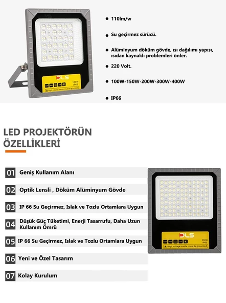 300W Led Projektör Park Bahçe Çevre Site Bina Tabela Dış Mekan Led Lamba - 4
