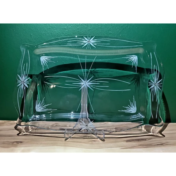 Decocia Dikdörtgen Cam Kahve ve Sunum Tepsisi Mira Desenli