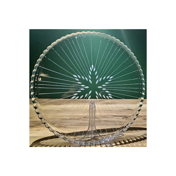 Decocia Yuvarlak Cam Pasta ve Sunum Tepsisi Vega Desenli - Resim 4