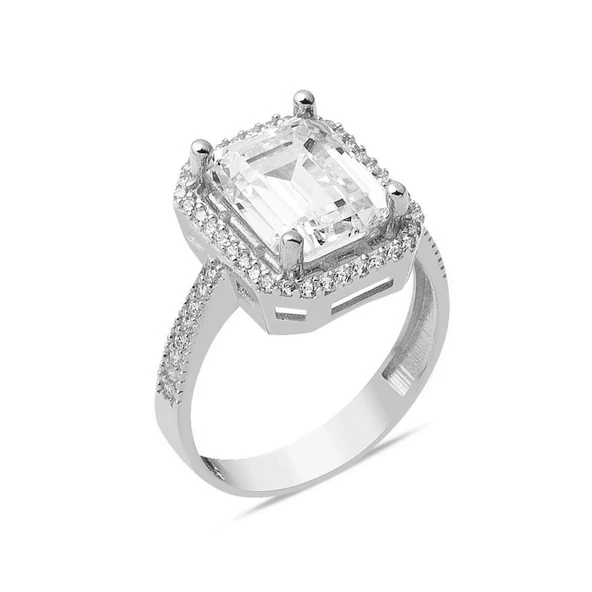 14 Ayar Beyaz Altın Baget Yüzük ürün görseli 1