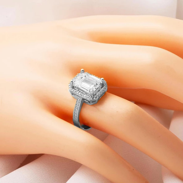 14 Ayar Beyaz Altın Baget Yüzük - Resim 2