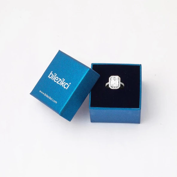 14 Ayar Beyaz Altın Baget Yüzük - Resim 6