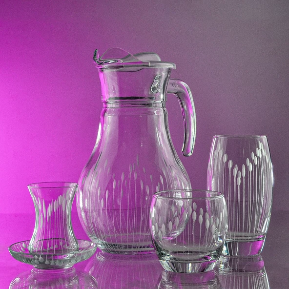 Decocia Pudgy 49 Parça  12 Kişilik  Kesme Bardak Çeyiz Seti Vega Desenli - Resim 2