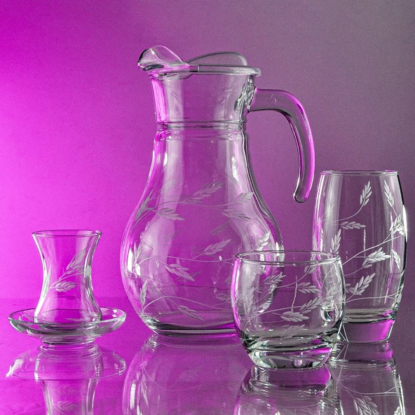 Decocia Pudgy 49 Parça  12 Kişilik Kesme Bardak Çeyiz Seti Sürgün Desenli - Resim 2