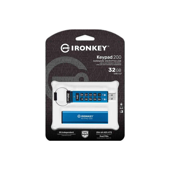 Kingston IKKP200-32GB 32GB IronKey Keypad 200, FIPS 140-3 Lvl 3 (Pending) Flash Bellek - 2