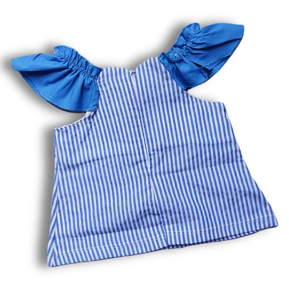 Jolbaby Çiçek Detaylı Çizgili Alt Üst Kız Bebek Şort Takım - Resim 4