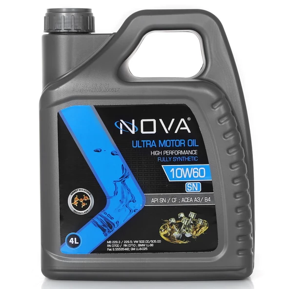 Nova 10W-60 4 Litre Tam Sentetik Motor Yağı + Cam Sabunu 80 ml - 4