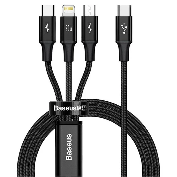 Baseus 1.5 Metre 20W 3in1 Type C, İphone Lightning ve Micro Ultra Hızlı Şarj ve Data Kablosu