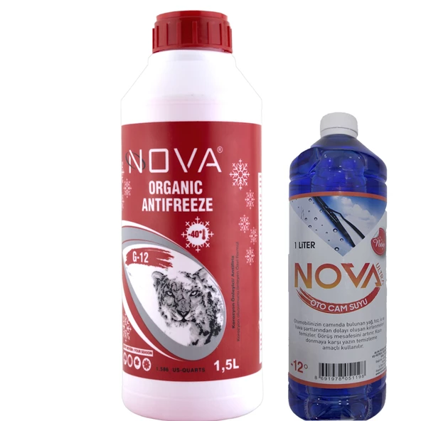 Nova -40 Derece Organik Kırmızı G12 Antifriz 1.5Litre +Cam Suyu