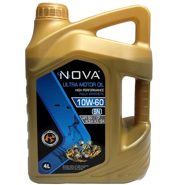 Nova 10W-60 4 Litre Tam Sentetik Motor Yağı API: SN, ACEA: A3-B4