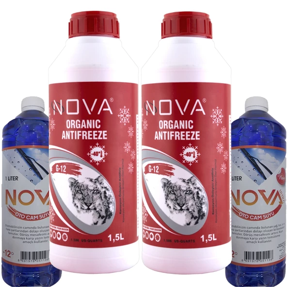 Nova -40 Derece Organik Kırmızı Antifriz 2 X 1.5 Litre + 2 Cam Suyu