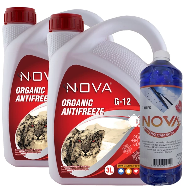 Nova -25 Derece Organik Kırmızı Antifriz 2 X 3 Litre + Cam Suyu 1L