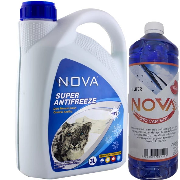 Nova ULTRA -40 Derece 3 Litre Yeşil Antifriz + Cam Suyu 1L