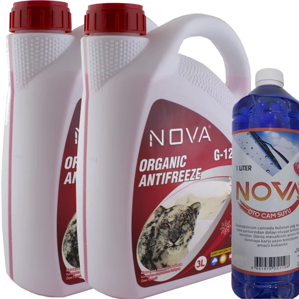 Nova ULTRA -40C Organik Kırmızı Antifriz 3 Litre x 2 Adet + 1L Cam Suyu