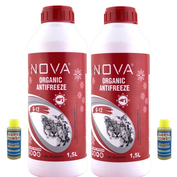Nova -40 Derece Organik Kırmızı Antifriz 2 X 1,5 Litre + 2 X Cam Sabunu 80ml