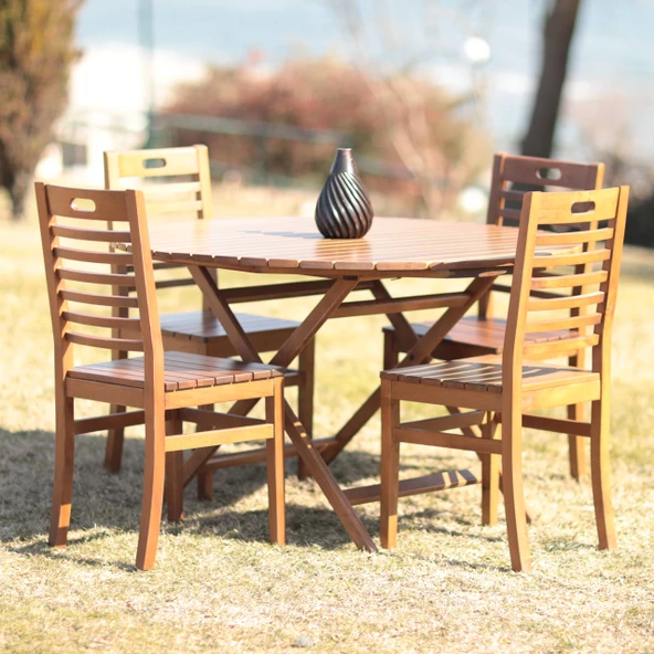 Ahşap Bahçe Balkon Mutfak Sandalyesi -Bodrum Sabit Ayak - Resim 2