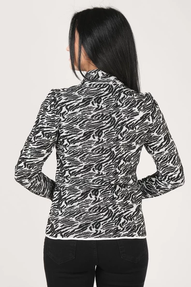 Kadın Dik Yaka Zebra Desen Kazak Siyah - 3