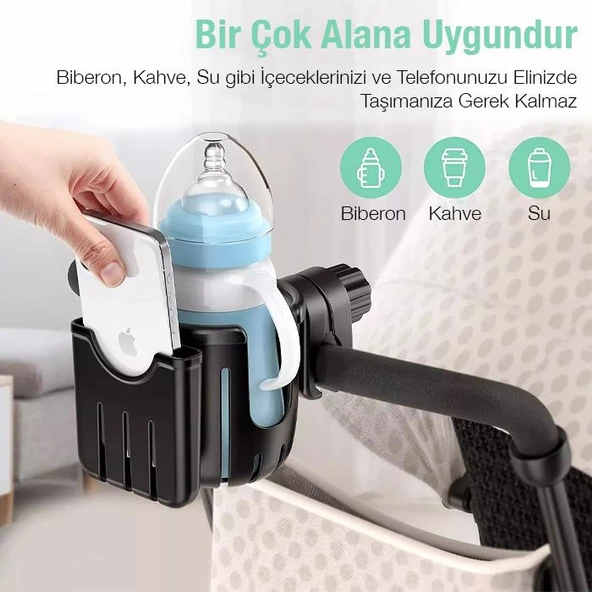 Polham Bebek Arabası için Telefon ve Bardak, Biberon Tutucu, Gidon Uyumlu Telefon ve Bardak Tutucu - 4