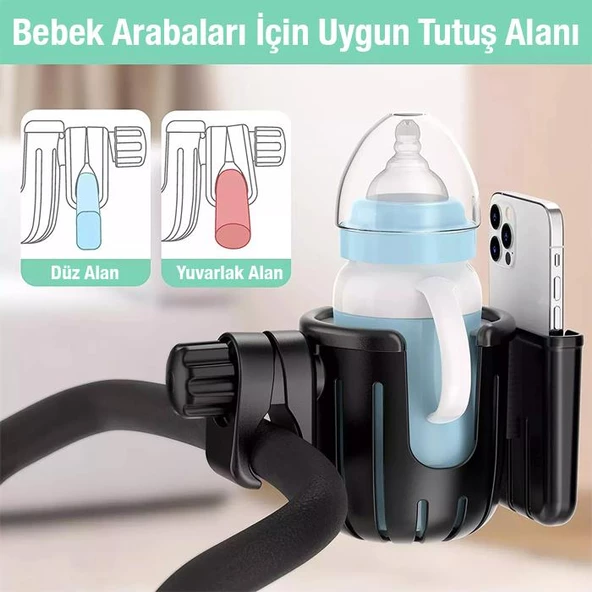 Polham Bebek Arabası için Telefon ve Bardak, Biberon Tutucu, Gidon Uyumlu Telefon ve Bardak Tutucu - 3