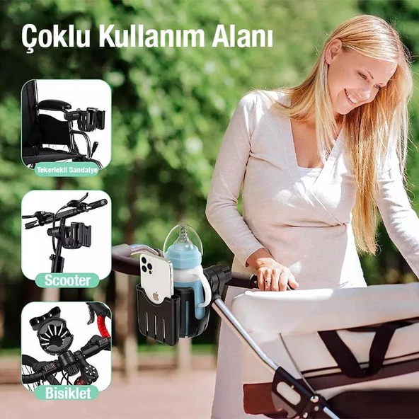 Polham Bebek Arabası için Telefon ve Bardak, Biberon Tutucu, Gidon Uyumlu Telefon ve Bardak Tutucu - 2