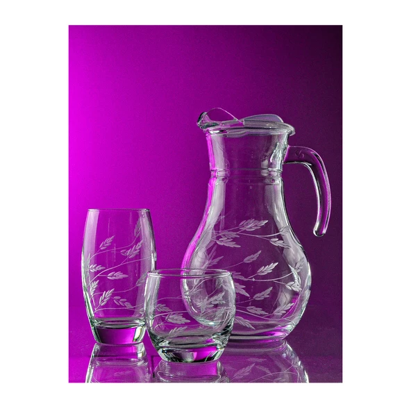 Decocia Pudgy 25 Parça 12 Kişilik  Su ve Meşrubat Kesme Bardak Seti Sürgün Desenli - Resim 2