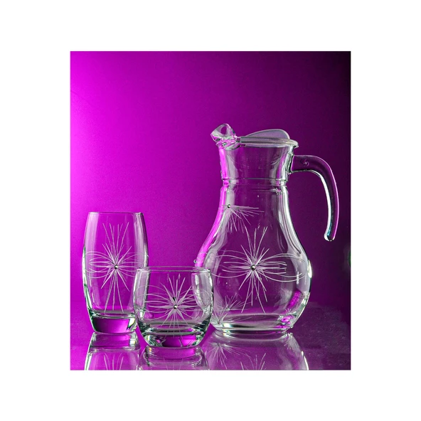 Decocia Pudgy 25 Parça 12 Kişilik  Su ve Meşrubat Kesme Bardak Seti Mira Desenli - Resim 2