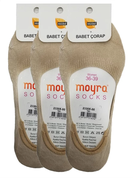 Moyra 12 Adet Arkası Silikonlu Modal Bayan Babet Çorap - 4
