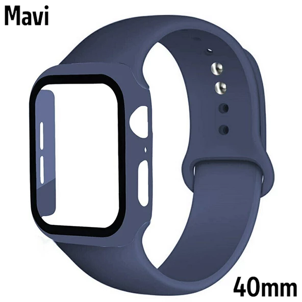 Apple Watch 4-5-6 40mm Silikon Kordon Kayış ve Ekran Koruyucu Kılıf - 5