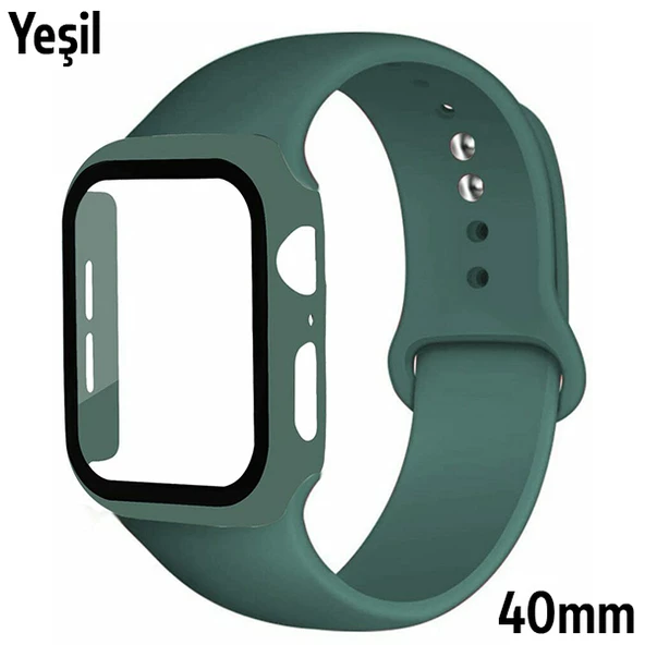 Apple Watch 4-5-6 40mm Silikon Kordon Kayış ve Ekran Koruyucu Kılıf - 10