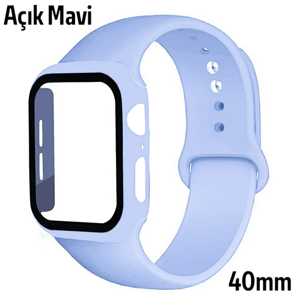 Apple Watch 4-5-6 40mm Silikon Kordon Kayış ve Ekran Koruyucu Kılıf - 12