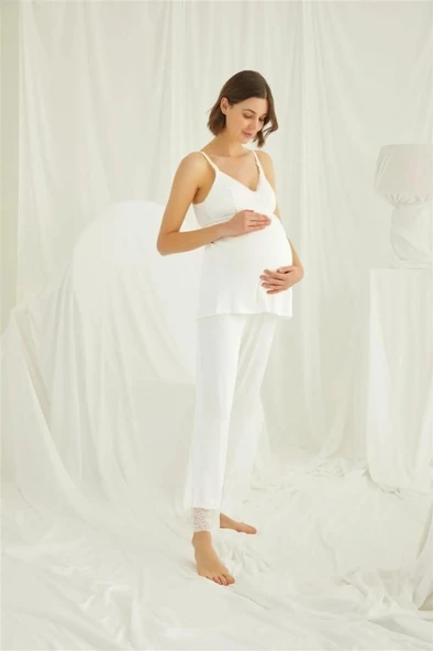 Monamise 18433 Ekru Hamile Lohusa 3 Lü Pijama  Sabahlık Tk - 4