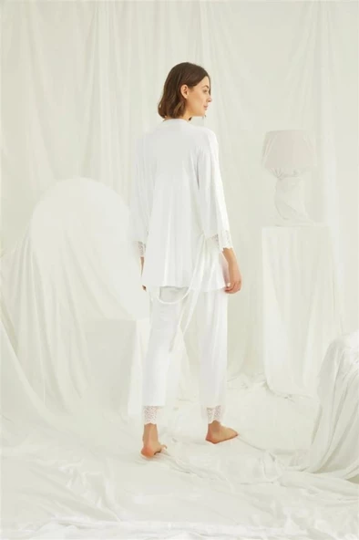 Monamise 18433 Ekru Hamile Lohusa 3 Lü Pijama  Sabahlık Tk - 3