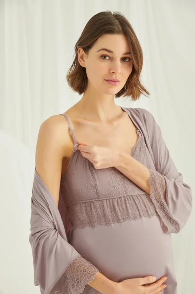 Monamise 18431 Vizon Hamile Lohusa 3 Lü Pijama Sabahlık Tk - 4