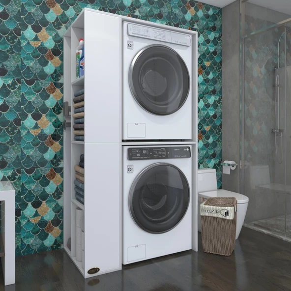 Kenzlife Çamaşır-Kurutma Makinesi Dolabı Demyan Sol Byz 180*090*60 Banyo Kapaksız Arkalıksız