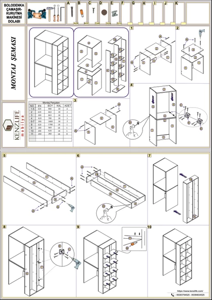 Kenzlife Çamaşır-Kurutma Makinesi Dolabı Bolodenka Sol Byz 180*090*60 Banyo Kapaksız Arkalıksız - 4