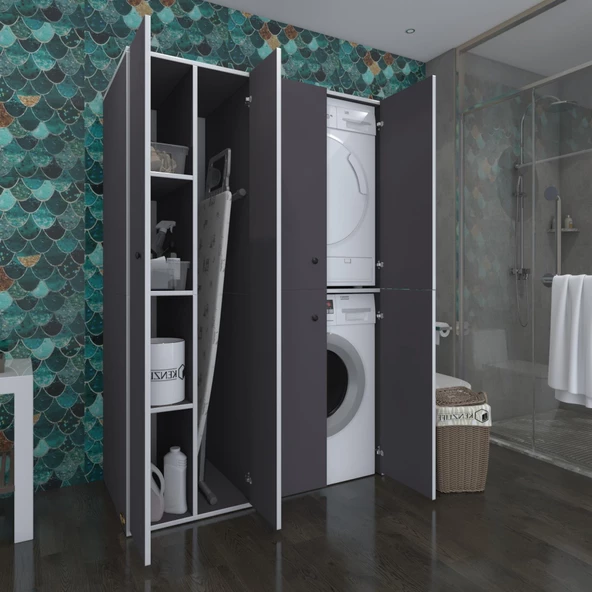 Kenzlife çamaşır-kurutma makinesi dolabı kapaklı yaromira sol gri 180*120*60 banyo arkalıksız