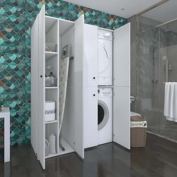 Kenzlife Çamaşır-Kurutma Makinesi Dolabı Kapaklı Yaromira Sol Byz 180*120*60 Banyo Arkalıksız