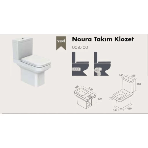 Turkuaz Cerastyle Noura Klozet,Rezervuar,İç Takım ve Yavaş Kapak - Resim 5