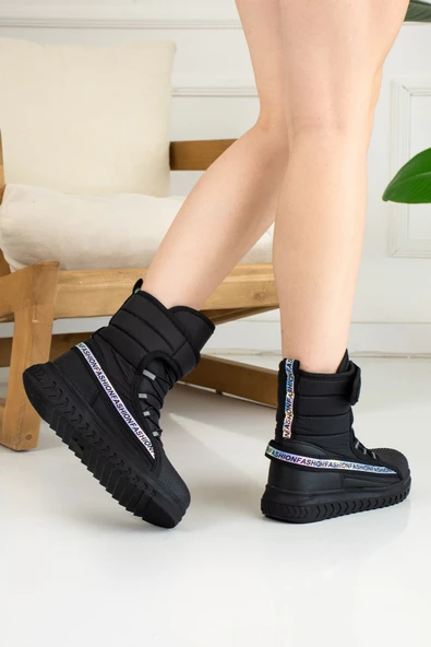 Günlük Kadın Bot Kaymaz Kalın Taban Cırtlı Oval Burun Kürklü Astarlı Rahat Hafif Kar Botu 920 - 12