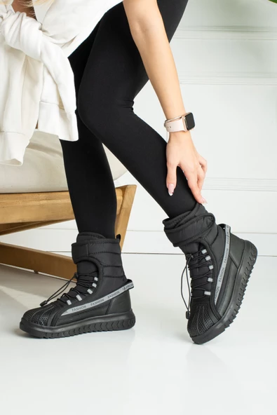 Günlük Kadın Bot Kaymaz Kalın Taban Cırtlı Oval Burun Kürklü Astarlı Rahat Hafif Kar Botu 920 - 3