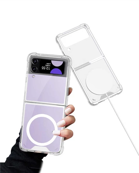 Galaxy Z Flip 3 Kılıf Wireless Şarj Özellikli Airbagli Kıpta Anti Shock Magsafe Kapak - 9