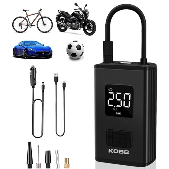 Kobb Kb425 12V/Şarjlı Li-İon 150 Psı Dijital Göstergeli Akıllı Lastik Şişirme Pompası+ Powerbank + Sos + Led