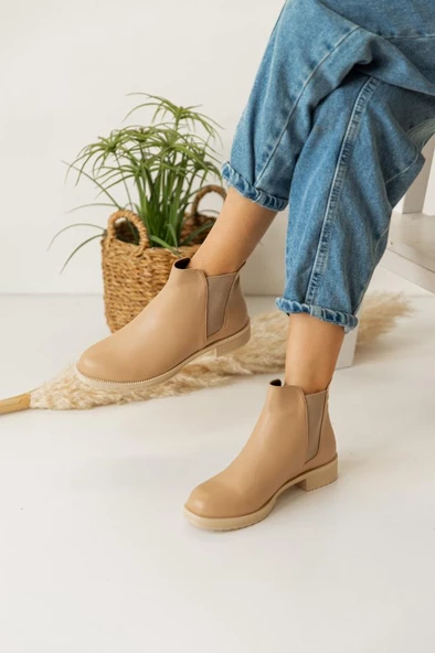 Kenar Lastik Detaylı Kısa Topuklu Chelsea Hafif Rahat Kışlık Klasik Kadın Bot  Bootie - 8