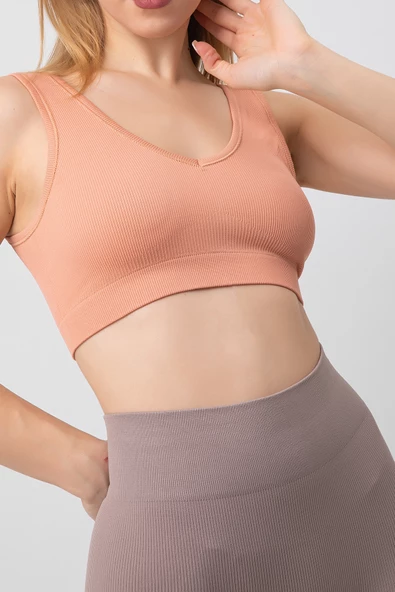 DoReMi Seamless V Yaka Ripli Kalın Askılı Spor Sütyen - 6