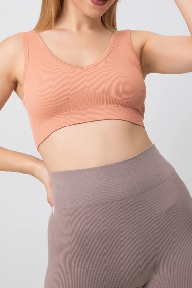 DoReMi Seamless V Yaka Ripli Kalın Askılı Spor Sütyen - 4