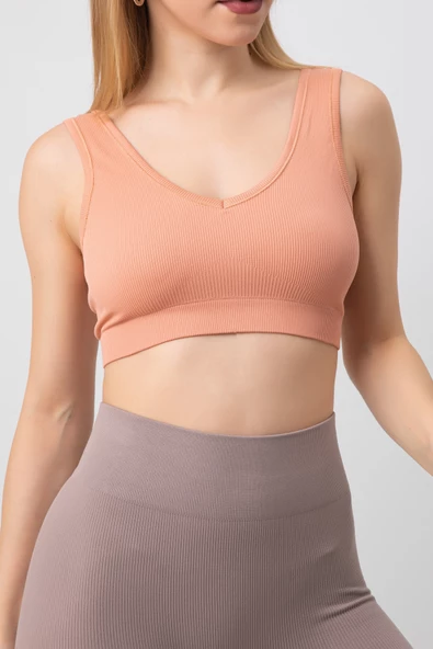 DoReMi Seamless V Yaka Ripli Kalın Askılı Spor Sütyen - 5